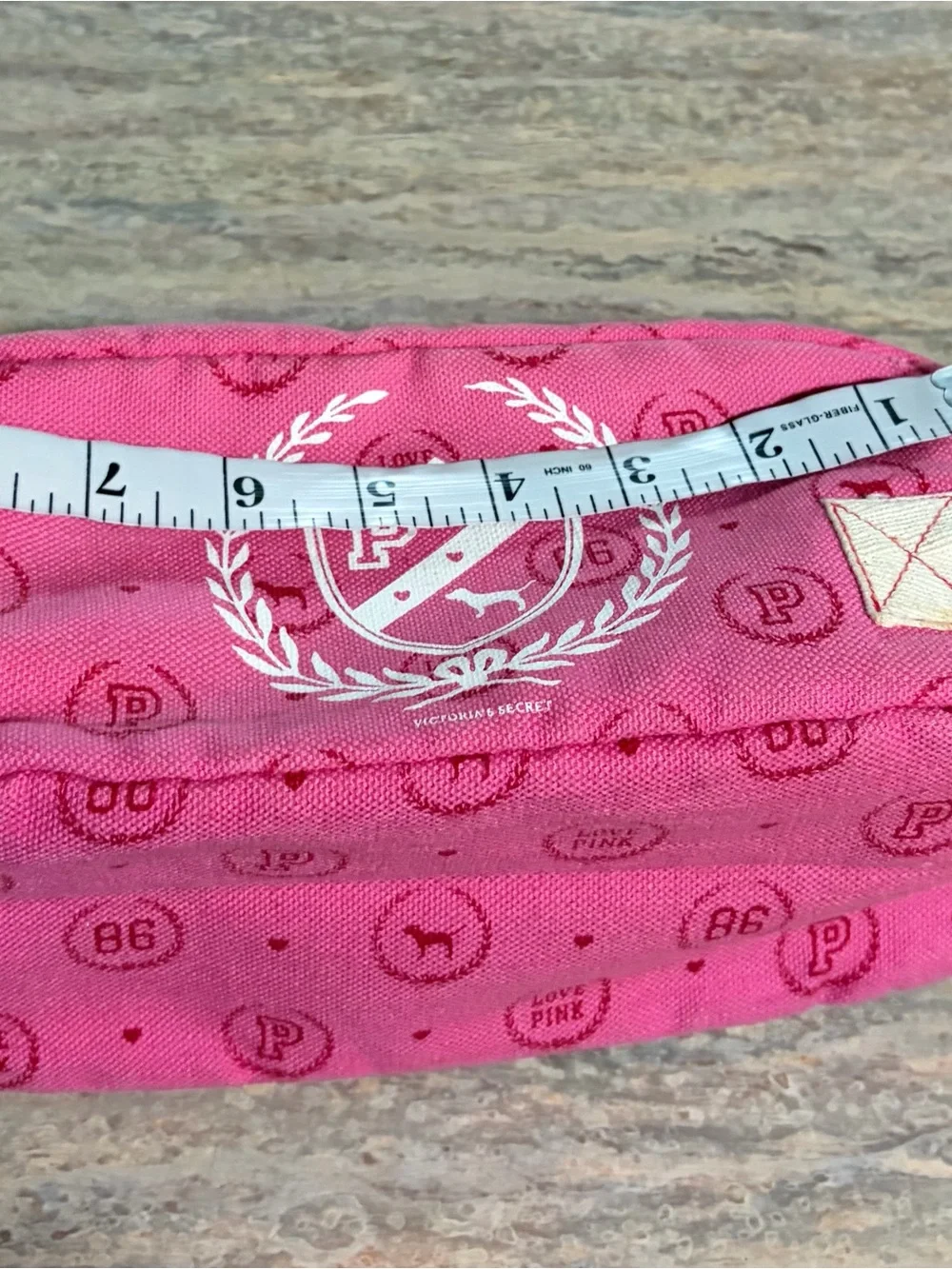 Pink Victoria’s Secret Vintage Pink and White Pouch with Crest and Dog Logo